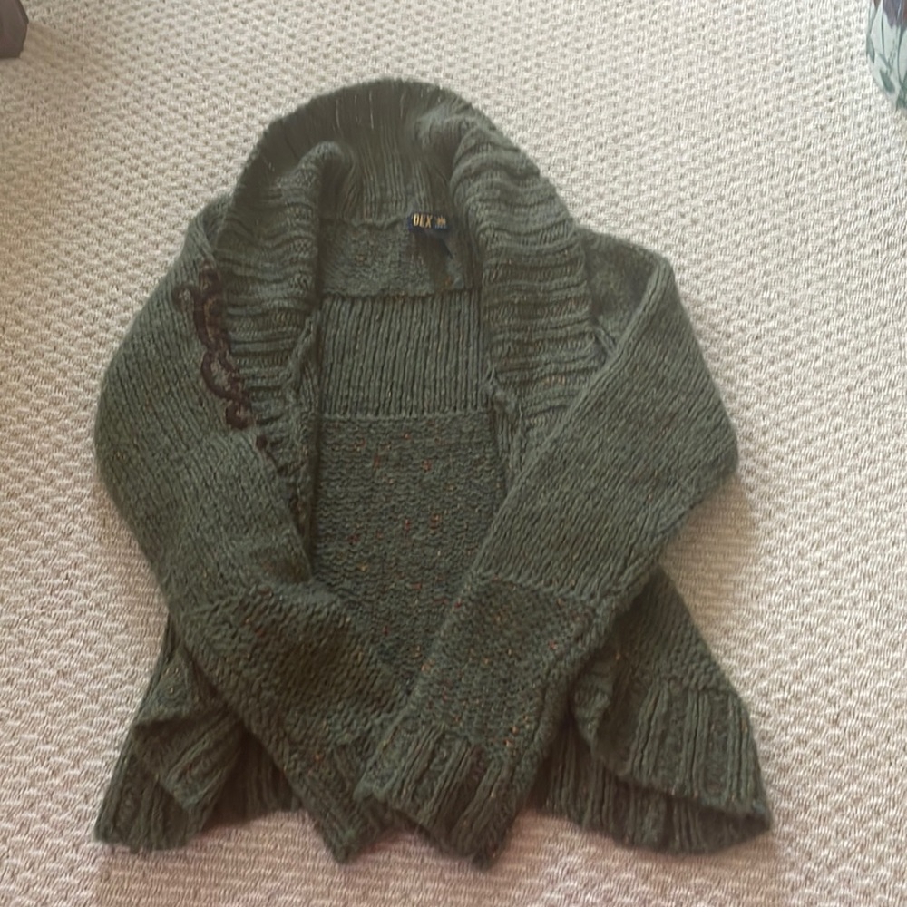 Dex Fresh Army Green with Red Specks Knitted Cardigan